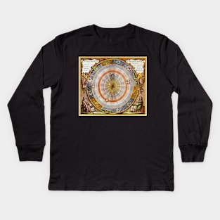 Vintage Copernican Planisphere Celestial Map by Andreas Cellarius from Harmonia Macrocosmica Kids Long Sleeve T-Shirt